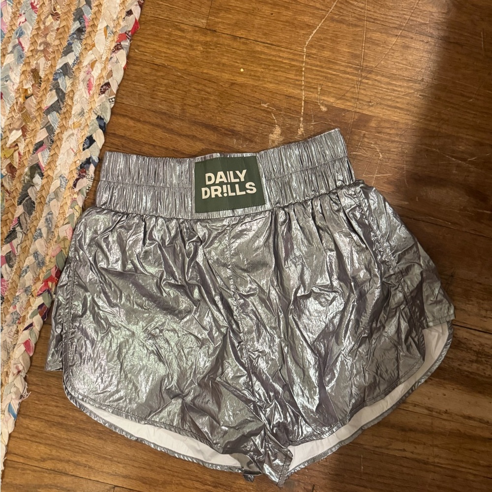 Daily Drills Metallic Silver Athletic Shorts